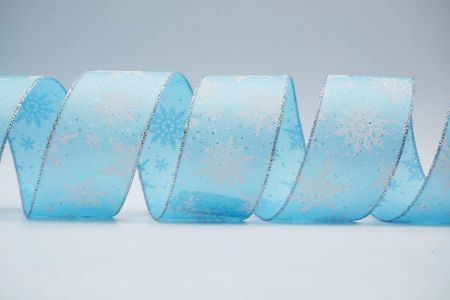 Текстурована стрічка зі сніжинками на дроті_KF7315G-12_синя
